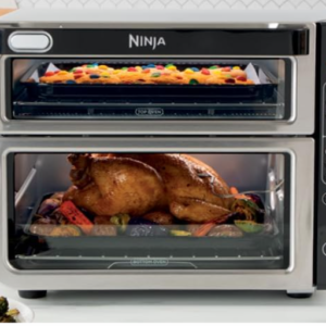 12-in-1 Smart Double Oven Air Fryer Combo with Convection, FlexDoor Dual Cooking, Smart Finish & Food Thermometer (Family Size Countertop Oven, Stainless Steel)